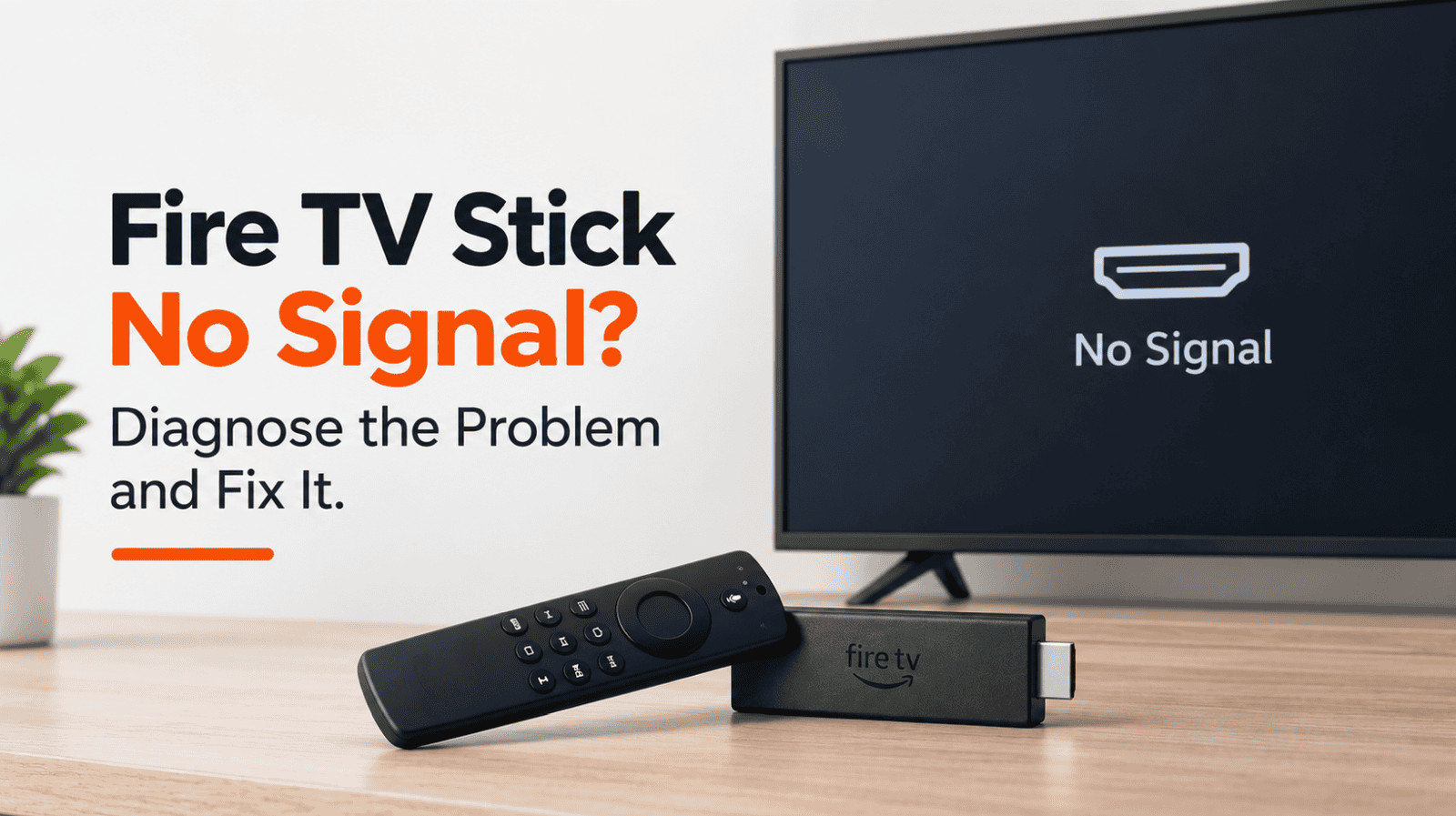 Fire TV Stick with no signal message on TV screen, troubleshooting guide.
