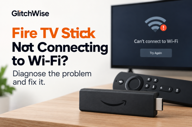 Fire TV Stick with Wi-Fi error message on screen.