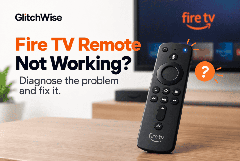 Fire TV remote with a question mark icon for troubleshooting.