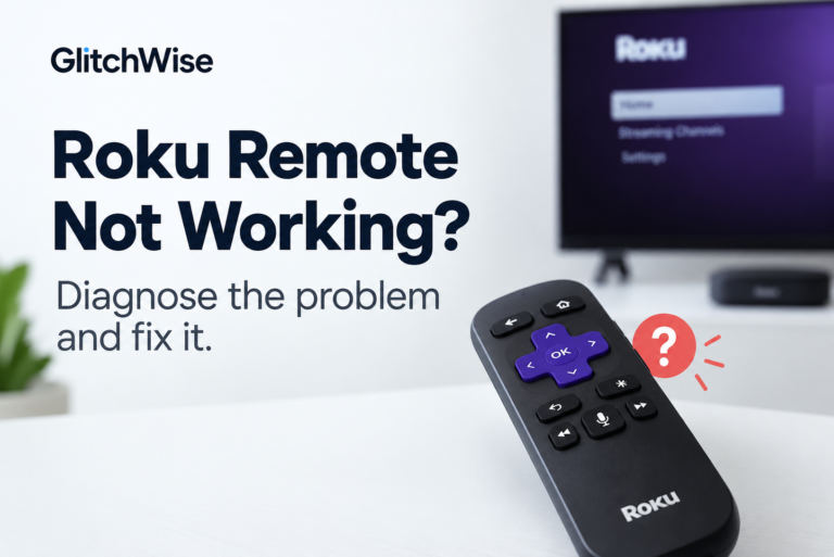 Roku remote with a red question mark indicating troubleshooting needed.