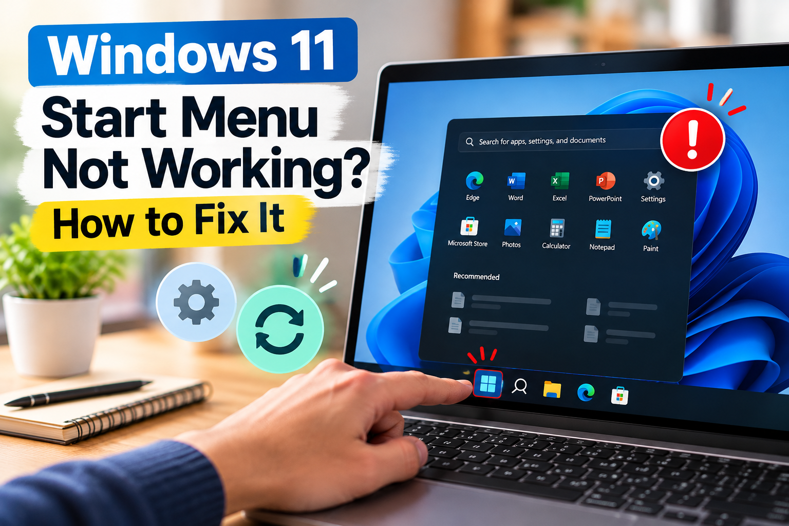 Windows 11 Start menu not working with the Start menu open on a laptop