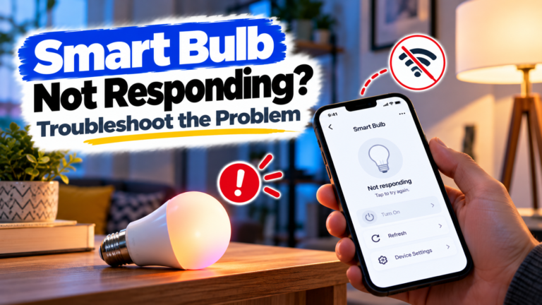 Smart bulb not responding troubleshooting guide showing an unresponsive smart bulb and smartphone control app