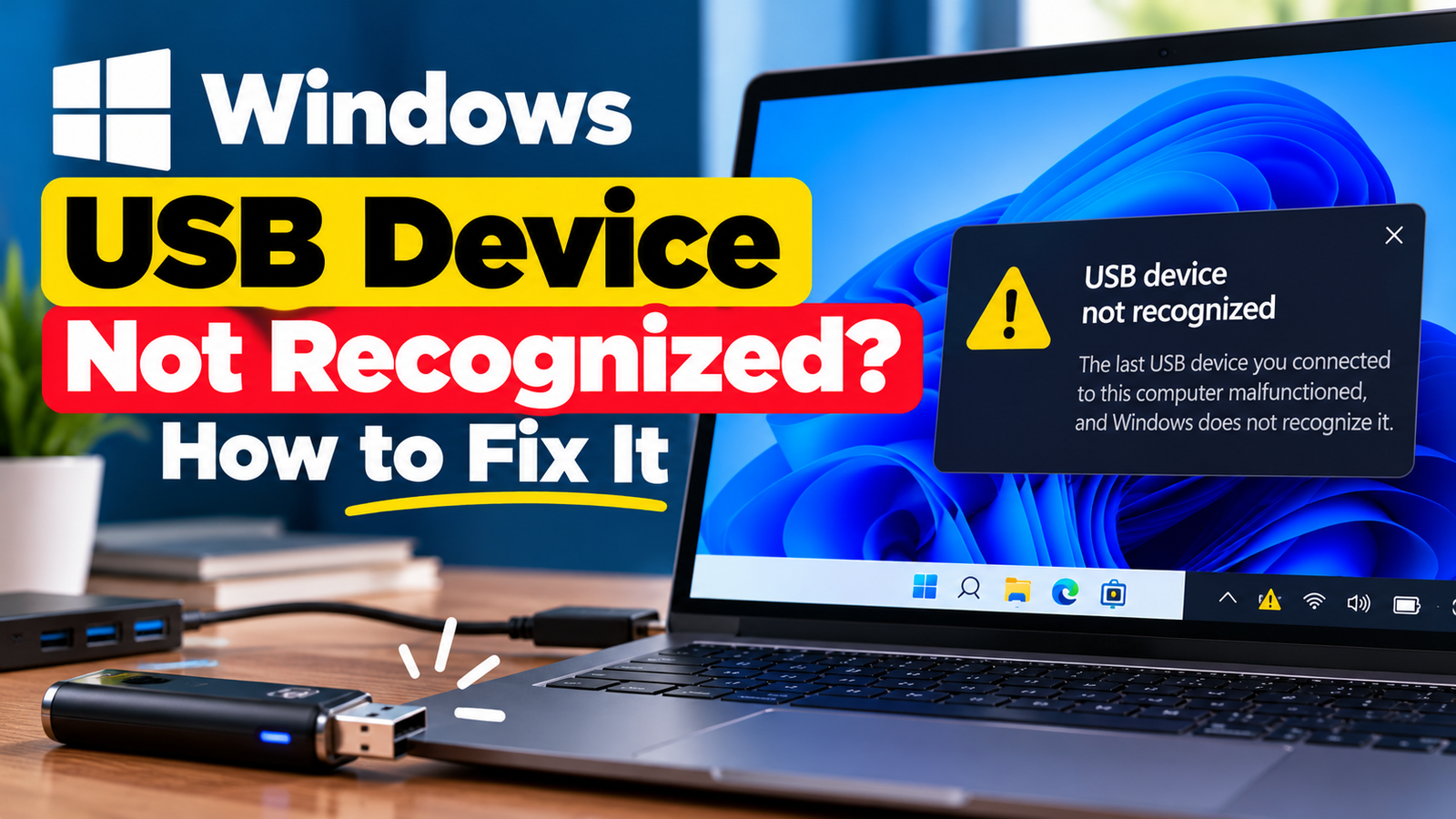 USB device not recognized when connecting a USB flash drive to a laptop