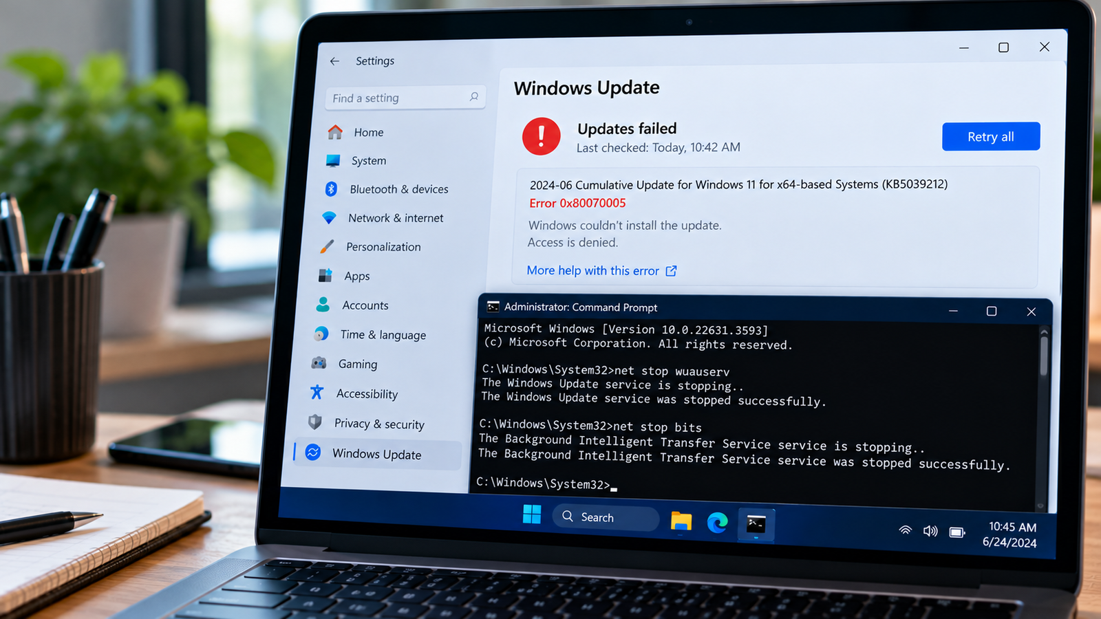 Troubleshooting Windows Update error 0x80070005 access denied on a Windows PC