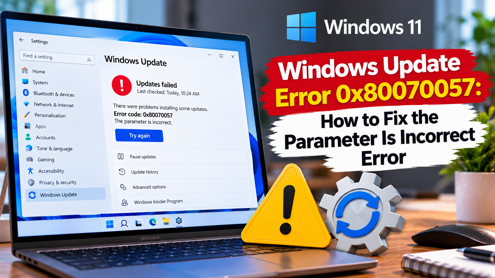 Windows Update error 0x80070057 on a Windows 11 laptop