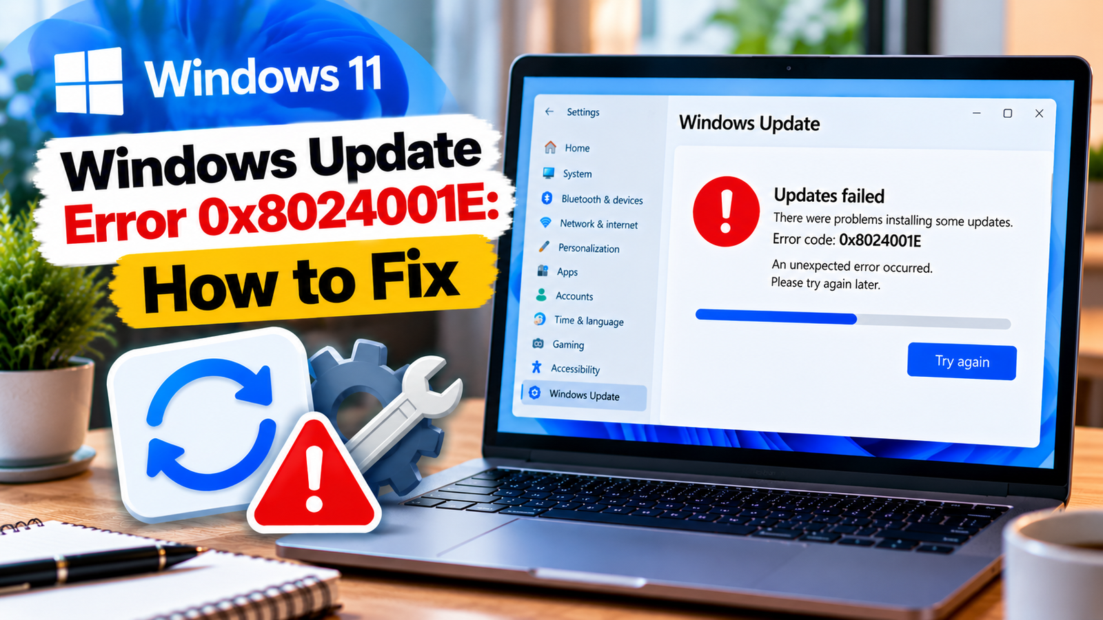 Windows Update error 0x8024001E on a laptop